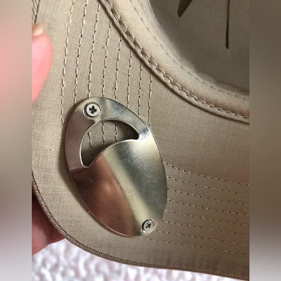 Beach Bum Bottle Opener Tan Baseball hat with beer bottle and palm tree - Picture 8 of 8